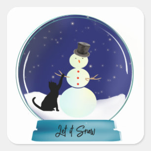 Sticker Carré Chat mignon Fabriquer un Snowman Christmas Snow Gl