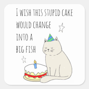 Sticker Carré Chat mignonne's Birthday Cake Wish