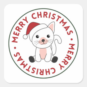Sticker Carré Chat Noël Neige Hiver Animaux Chats Carré Stic