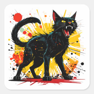 Sticker Carré Chat noir défensif en cisaillement