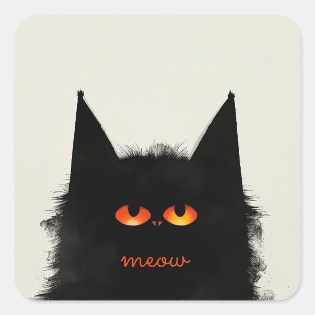 Sticker Carré Chat noir grumeux (Devant)