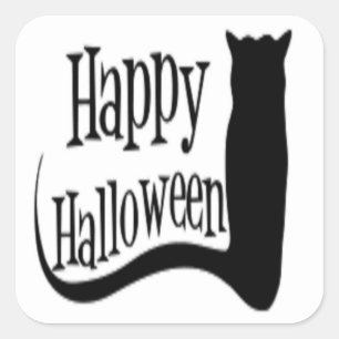STICKER CARRÉ CHAT NOIR "HAPPY HALLOWEEN"