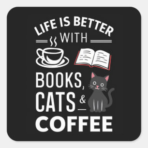 Sticker Carré Chat noir mignon