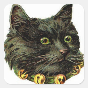 Sticker Carré Chat noir victorien avec col de cloche