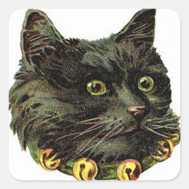 Sticker Carré Chat noir victorien avec col de cloche (Devant)