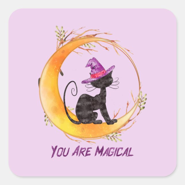 Sticker Carré Chat noir - Vous êtes magique (Devant)