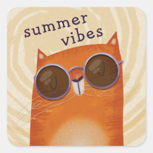 Sticker Carré Chat orange cool