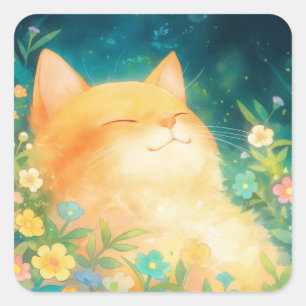 Sticker Carré Chat Orange Paisible Nap