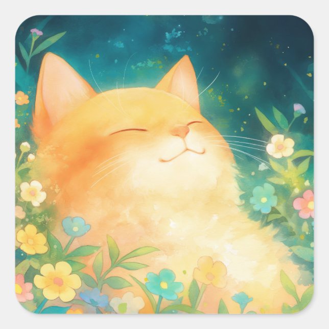 Sticker Carré Chat Orange Paisible Nap (Devant)