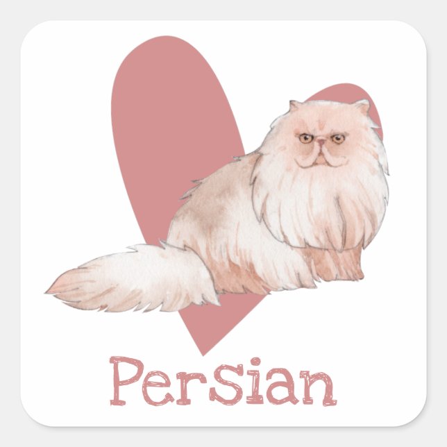 Sticker Carré Chat Perse Aquarelle Kitty Coeur rose (Devant)