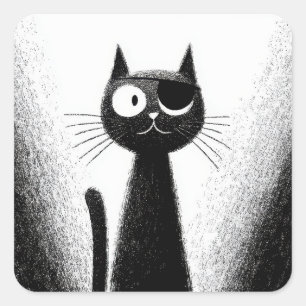 Sticker Carré Chat Pirate - Jolie Illustration Minimaliste de Ch