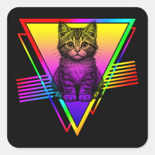 Sticker Carré Chat Rétro Mignon