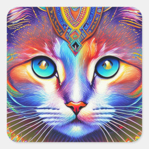 Sticker Carré Chat royal de couleur mystique