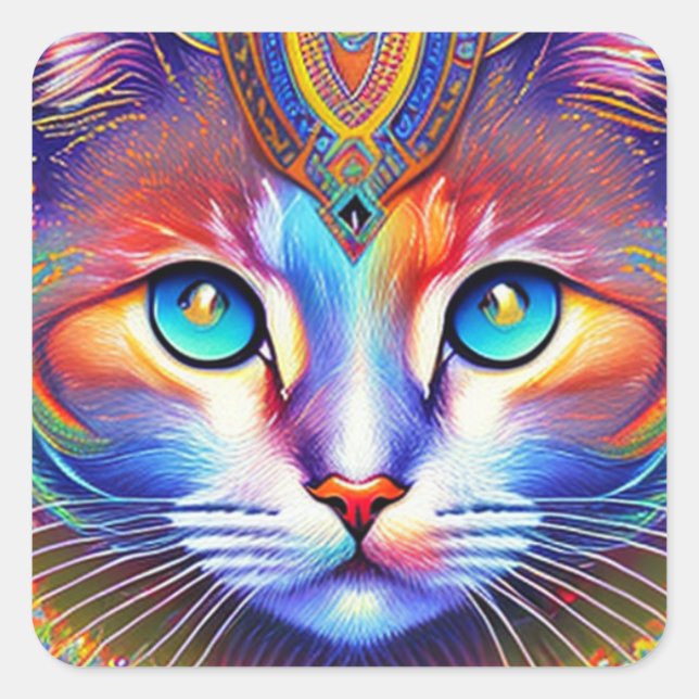 Sticker Carré Chat royal de couleur mystique (Devant)