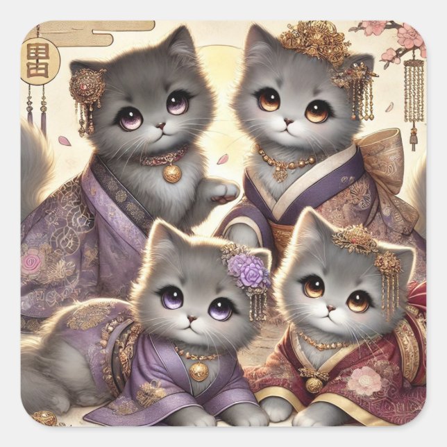 Sticker Carré Chat royal gris japonais (Devant)