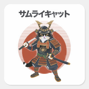 Sticker Carré Chat Samouraï