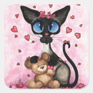 Sticker Carré Chat siamois Saint-Valentin par Bihrle