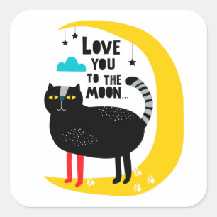 Sticker Carré Chat sur la lune