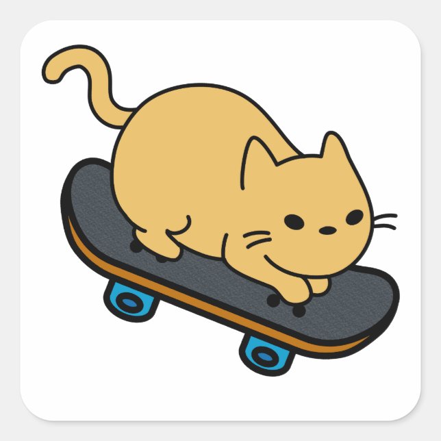 Sticker Carré Chat sur Skateboard Cartoon Kitten Skateboarder (Devant)