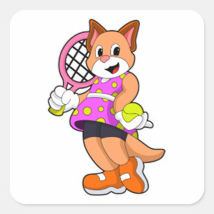 Sticker Carré Chat Tennis avec raquette de tennis