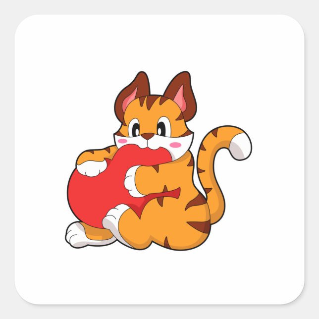 Sticker Carré Chat tigre à l'amour avec coeur.PNG (Devant)