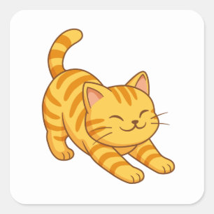 Sticker Carré Chat Tigre Orange Étiré