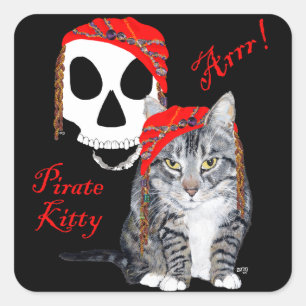 Sticker Carré Chat tigré pirate Halloween