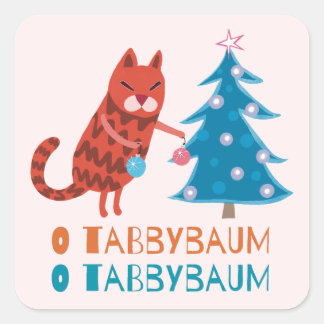 Sticker Carré Chat Trimming the Christmas Tree