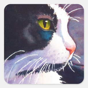 Sticker Carré Chat Tuxedo Noir dans l'humeur orageuse