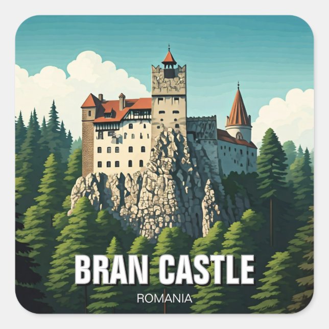 Sticker Carré Château de Bran Roumanie (Devant)