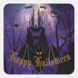 Sticker Carré Château Gothique Hauné Happy Halloween