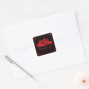 Sticker Carré Château gothique vampire mariage noir rouge