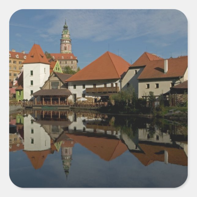 Sticker Carré Château, rivière Vltava, Cesky Krumlov, (Devant)