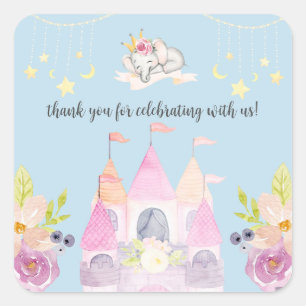 Sticker Carré Château rose de charme Princesse Baby shower fille