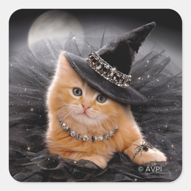 Sticker Carré Chaton sorcière glamour (Devant)