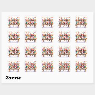 Sticker Carré Chatons célébrant Noël, câlins et mignons,