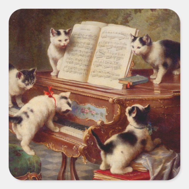 Sticker Carré Chatons et piano (Devant)