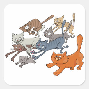 Sticker Carré Chatons Fantaisistes Motif de Chats en Course