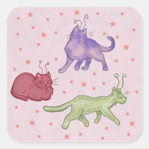 Sticker Carré Chats Aliens Espace Fantaisiste Chat Drôle Sci-Fi