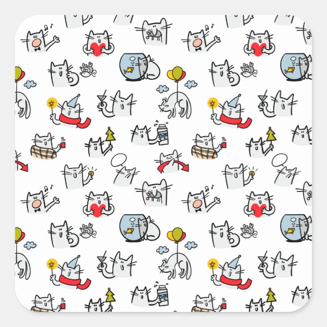 Sticker Carré Chats amusants, lait et magie. (Devant)