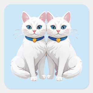 Sticker Carré Chats Blancs Aux Yeux Bleus 💙 Jolis Animaux Jumel
