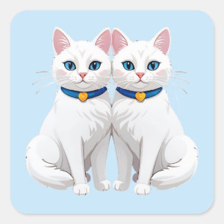 Sticker Carré Chats Blancs Aux Yeux Bleus 💙 Jolis Animaux Jumel