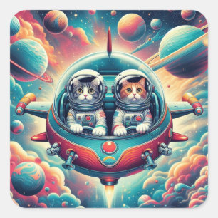 Sticker Carré Chats dans l'espace autocollant!