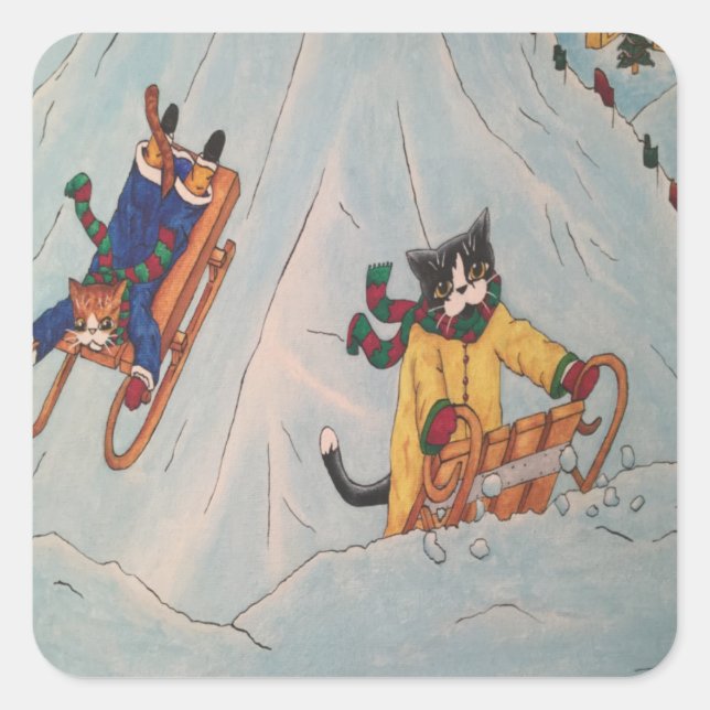 Sticker Carré Chats de Noël Classique Hiver Chats Rectangulaires (Devant)
