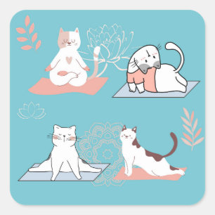 Sticker Carré Chats de Yoga Lotus