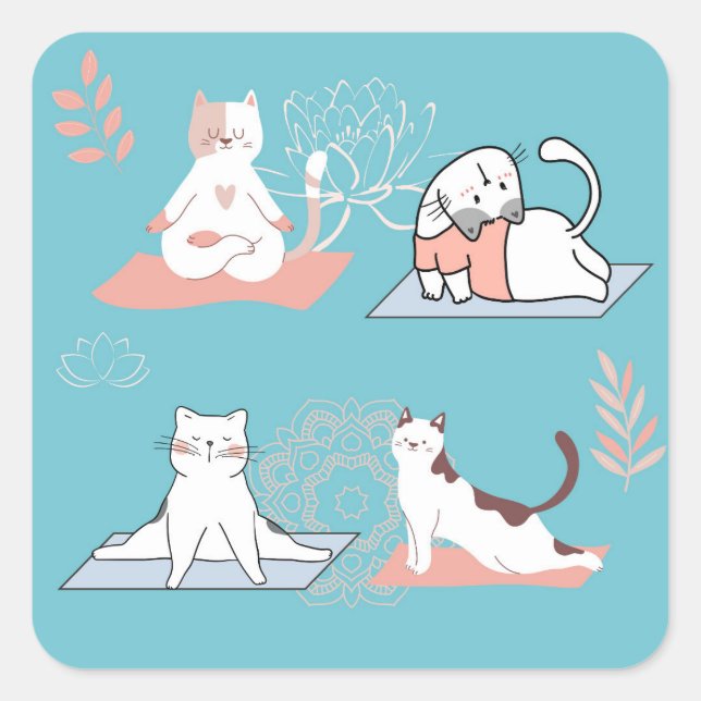 Sticker Carré Chats de Yoga Lotus (Devant)