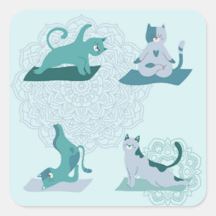 Sticker Carré Chats de Yoga Verts