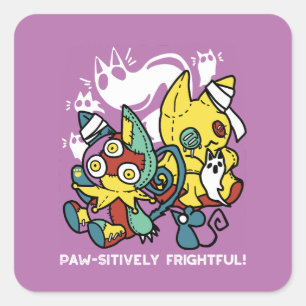 Sticker Carré Chats déplaisants Halloween Art : Paw-sitly Fright