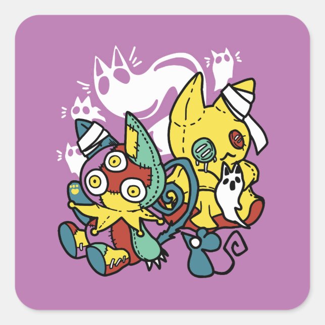 Sticker Carré Chats déplaisants Halloween Art : Paw-sitly Fright (Devant)