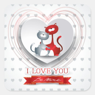 Sticker Carré Chats en amour avec coeur